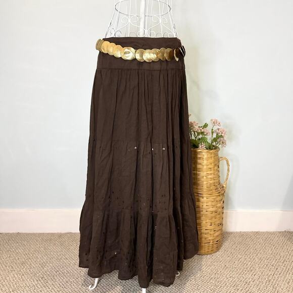 Stunning vintage Y2K tiered brown sequin prairie peasant skirt - Picture 1 of 5